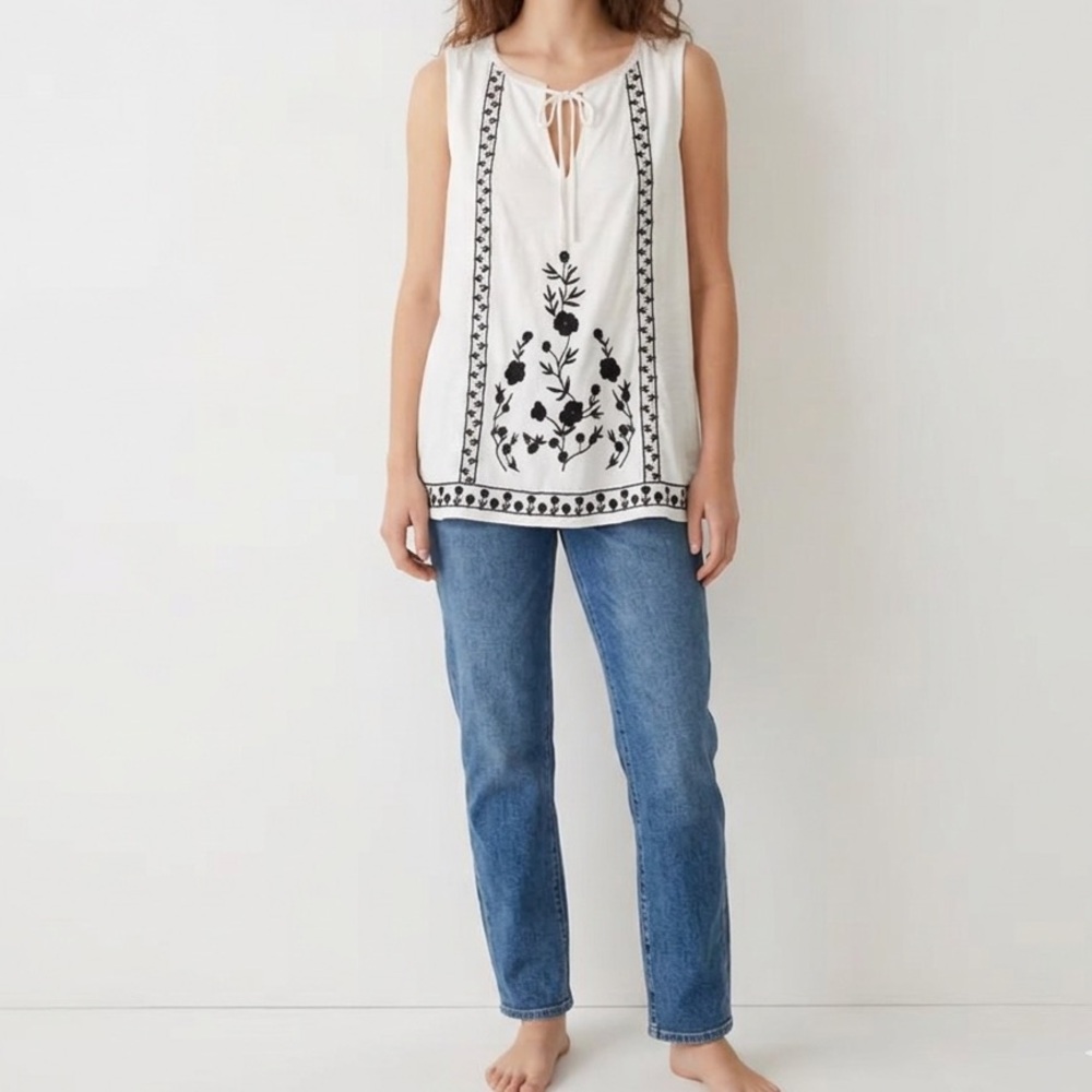 Dip White and Black Embroidered Blouse